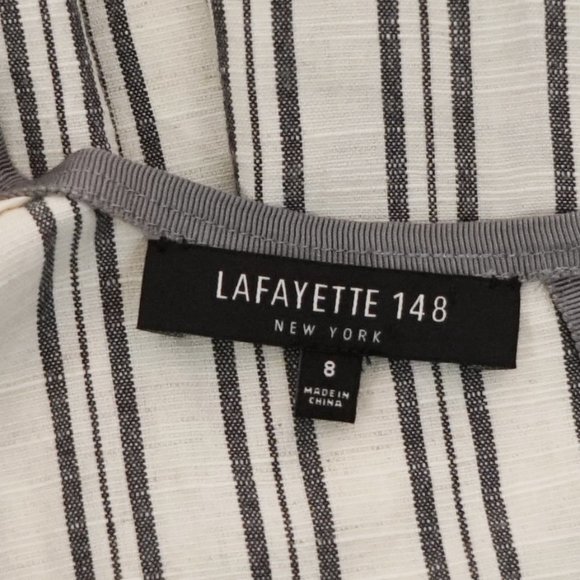 Last Call!* Lafayette 148 Cotton/Linen Blend Grey/White Striped Sleeveless Dress - Picture 7 of 9
